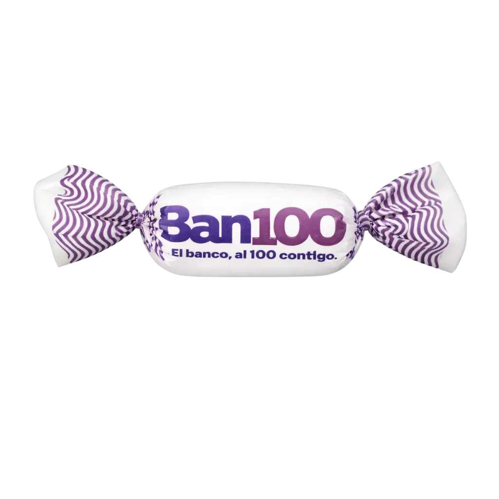 Dulce Publicitario empaque Doble Twist personalizado marca Ban100