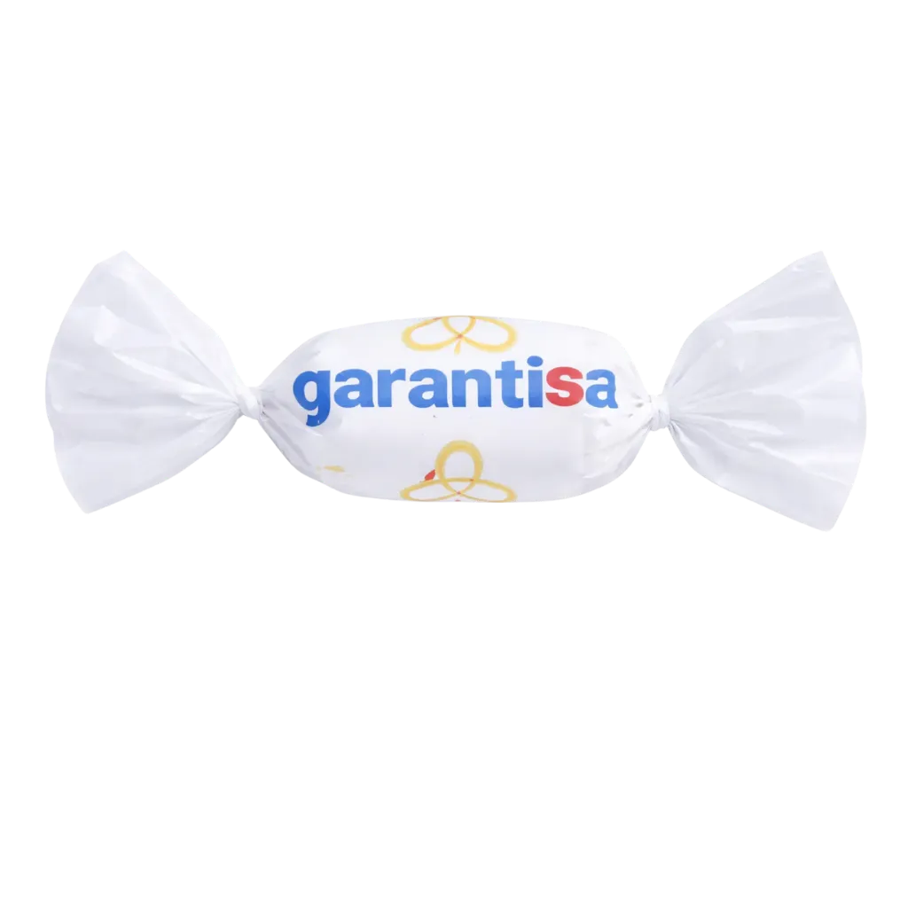Dulce Publicitario empaque Doble Twist personalizado marca Garantisa